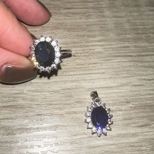 BNIB 925 Silver, Cubic and Blue Sapphire Set
